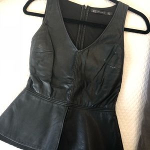 Zara Trafaluc Black Leather Peplum top S